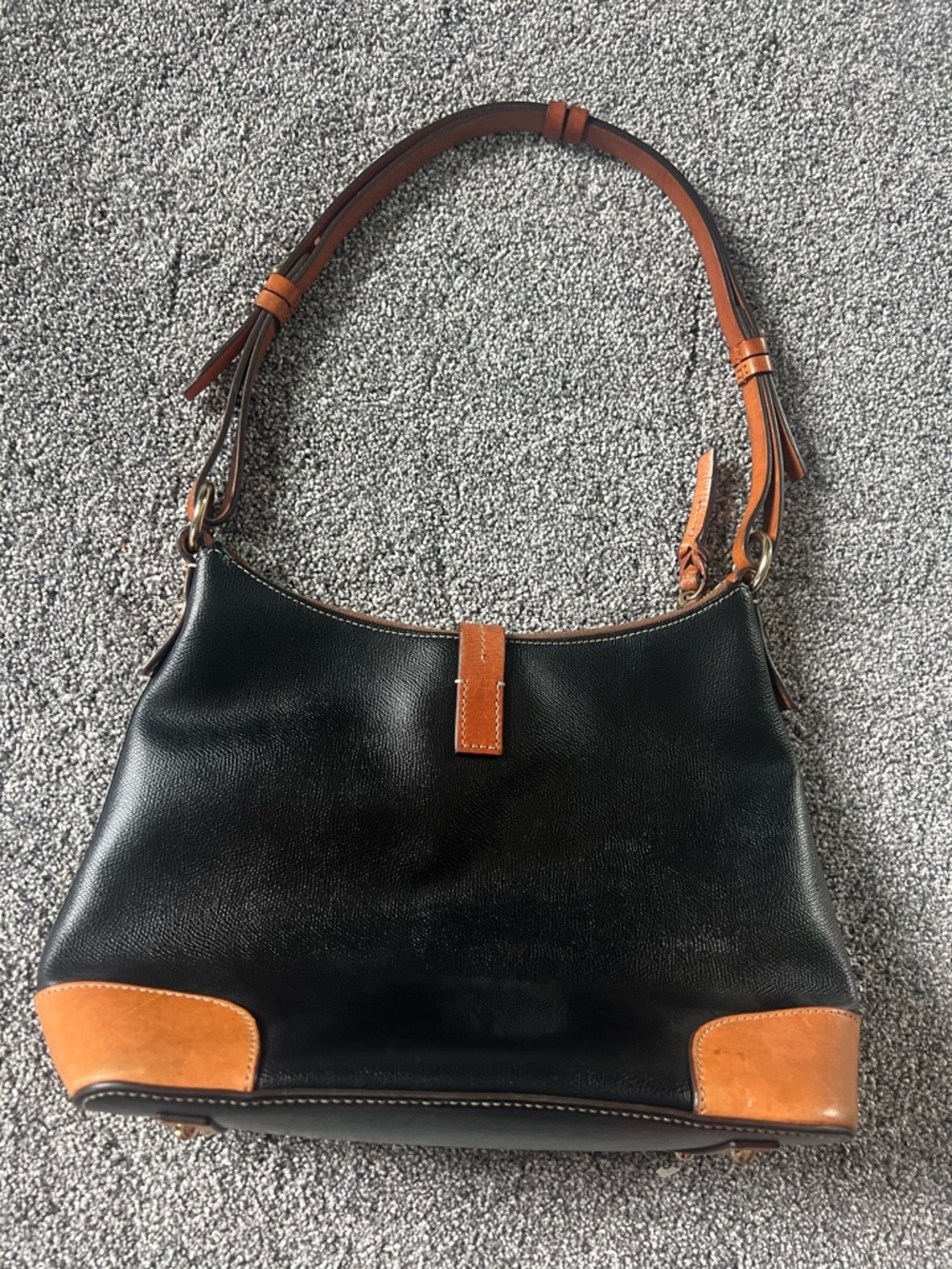 Dooney & Bourke Black Leather Shoulder Bag with Tan Accents - Picture 2 of 8